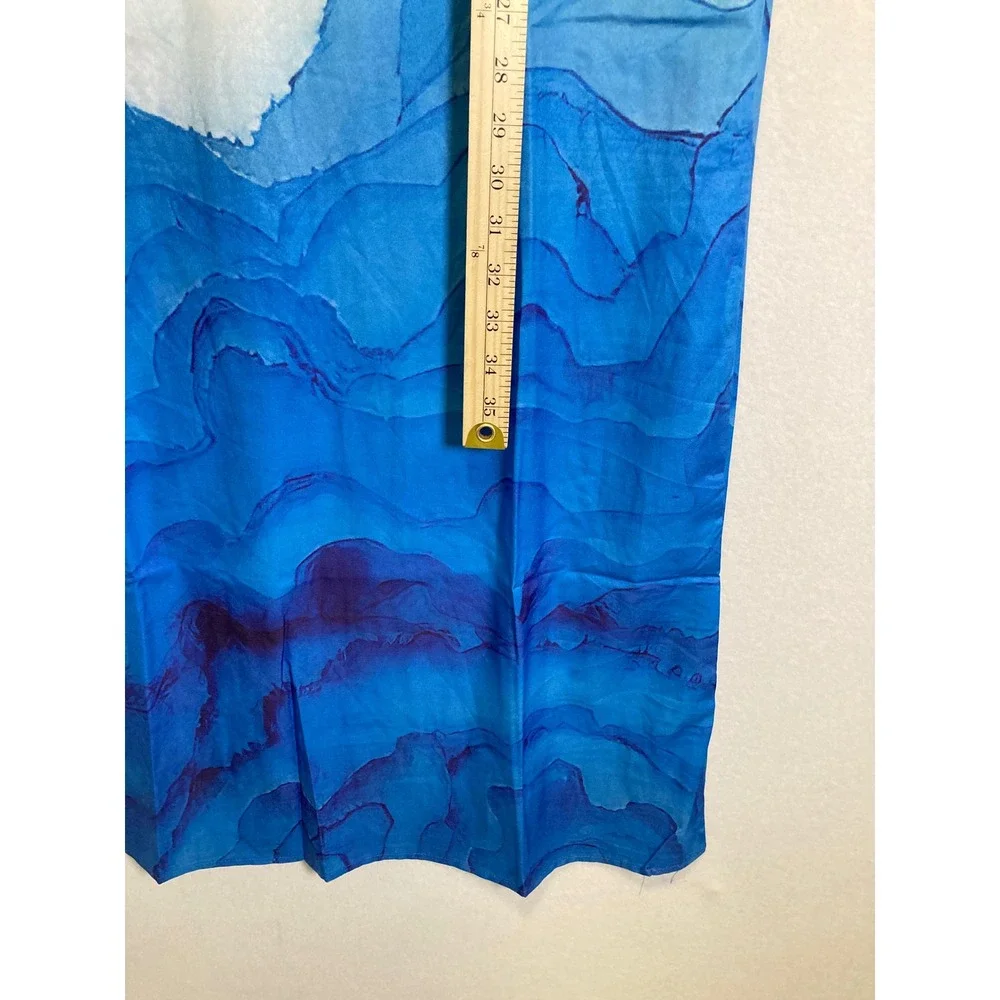 Artistic Watercolor Mountain Women XL Blue White Sleeveless Midi Dress - Picture 5 of 8